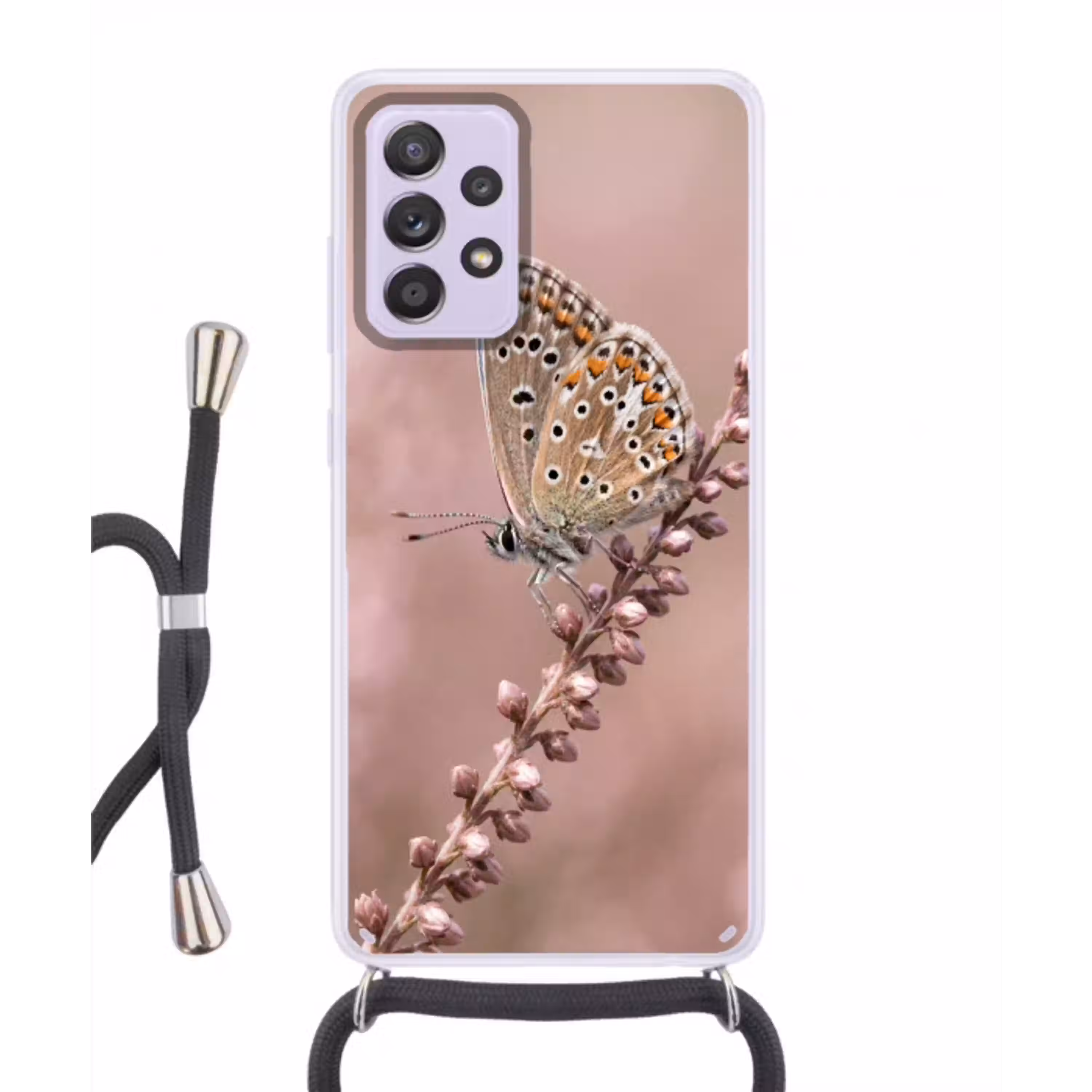 Lavendel - Vlinder - Paars Hoesje Samsung Galaxy A52 5G met koord klein -3d