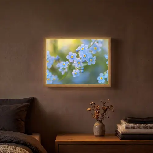 Bloemetjes - Blauw - Vergeet mij nietjes Light Box met batterij (Wandlamp) middel -sfeer4