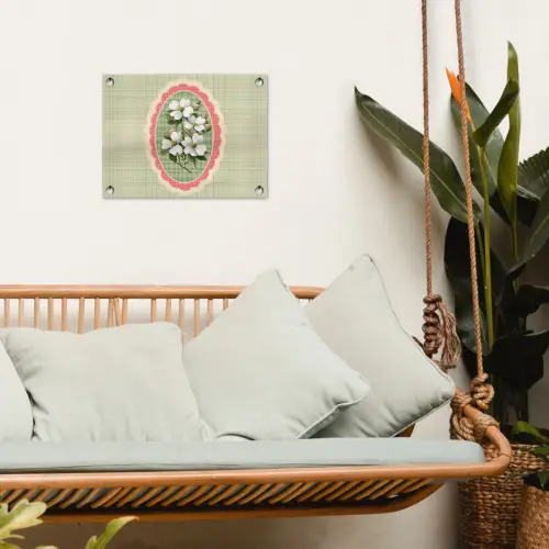 Bloemen - Illustratie - Geruit - Groen tuinposter los doek klein -sfeer7