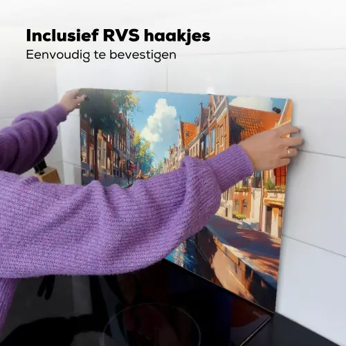 Stad - Gracht - Zon - Fietsen Inductie beschemer met haakjes klein -ky-ophangen-nl