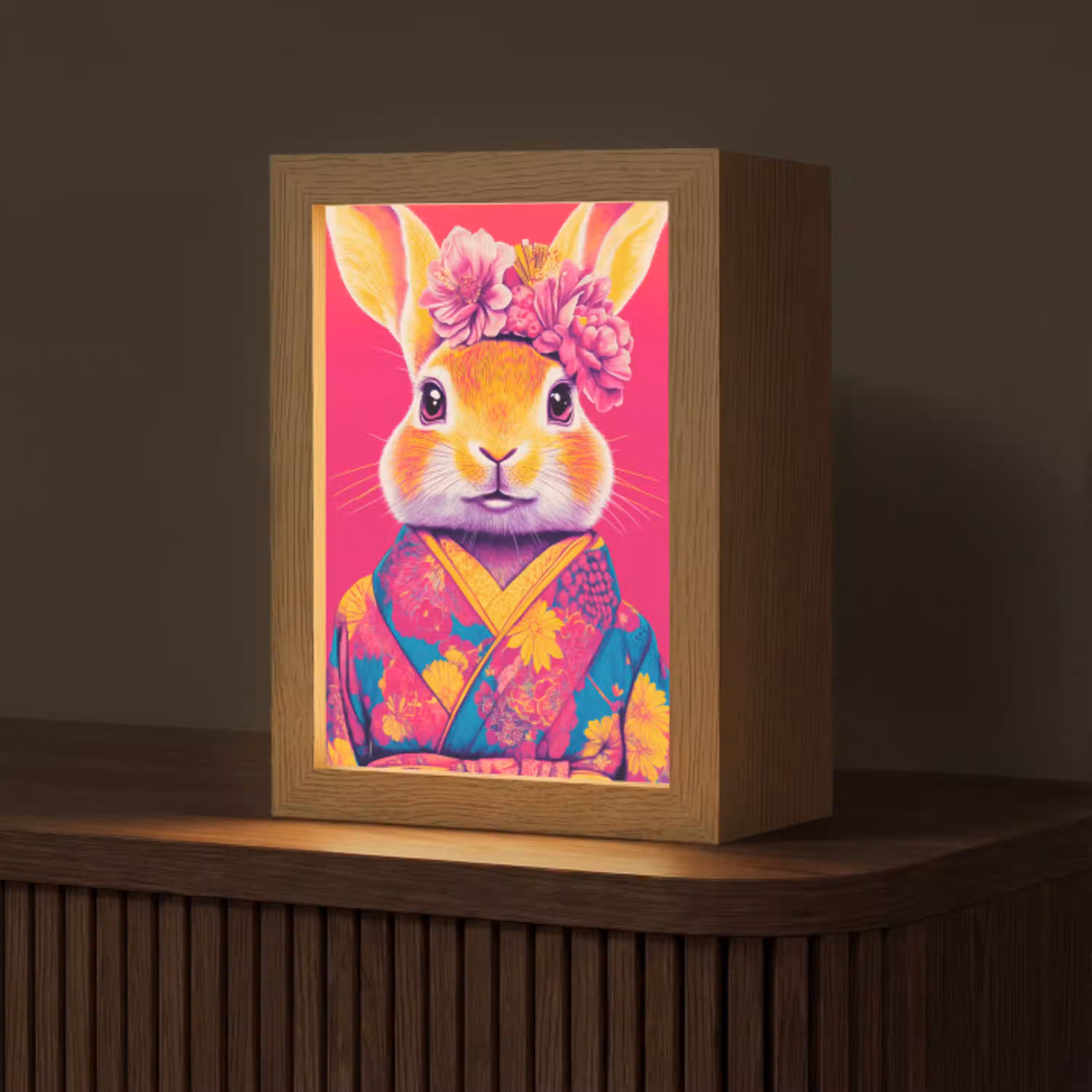 Konijn - Bloemen - Kleurrijk - Kimono Light Box met kabel (Tafellamp) klein -z3d_website