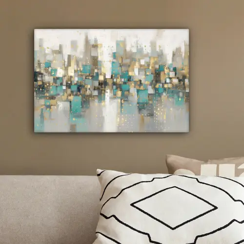 Abstract - Blokken - Goud - Skyline canvas 2cm klein -sfeer3