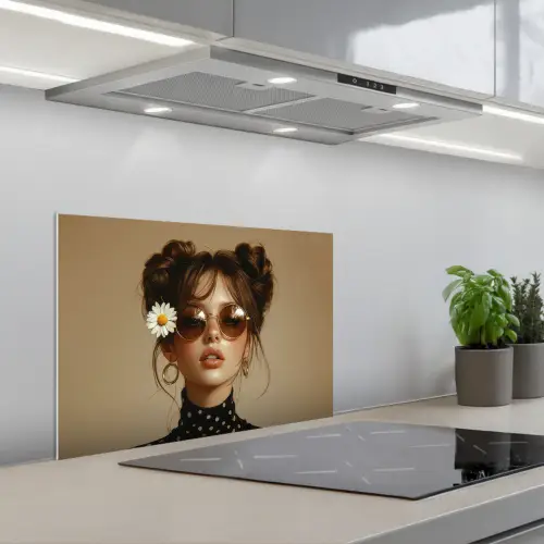 Vrouw - Beige - Bloem - Modern - Portret keuken achterwand spatscherm klein -3d_schuin