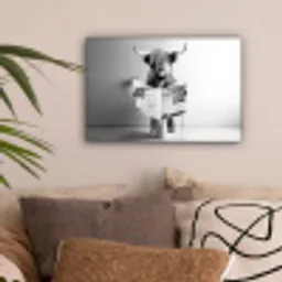 WC - Toilet - Krant - Schotse Hooglander - Zwart Wit canvas 2cm klein -sfeer1