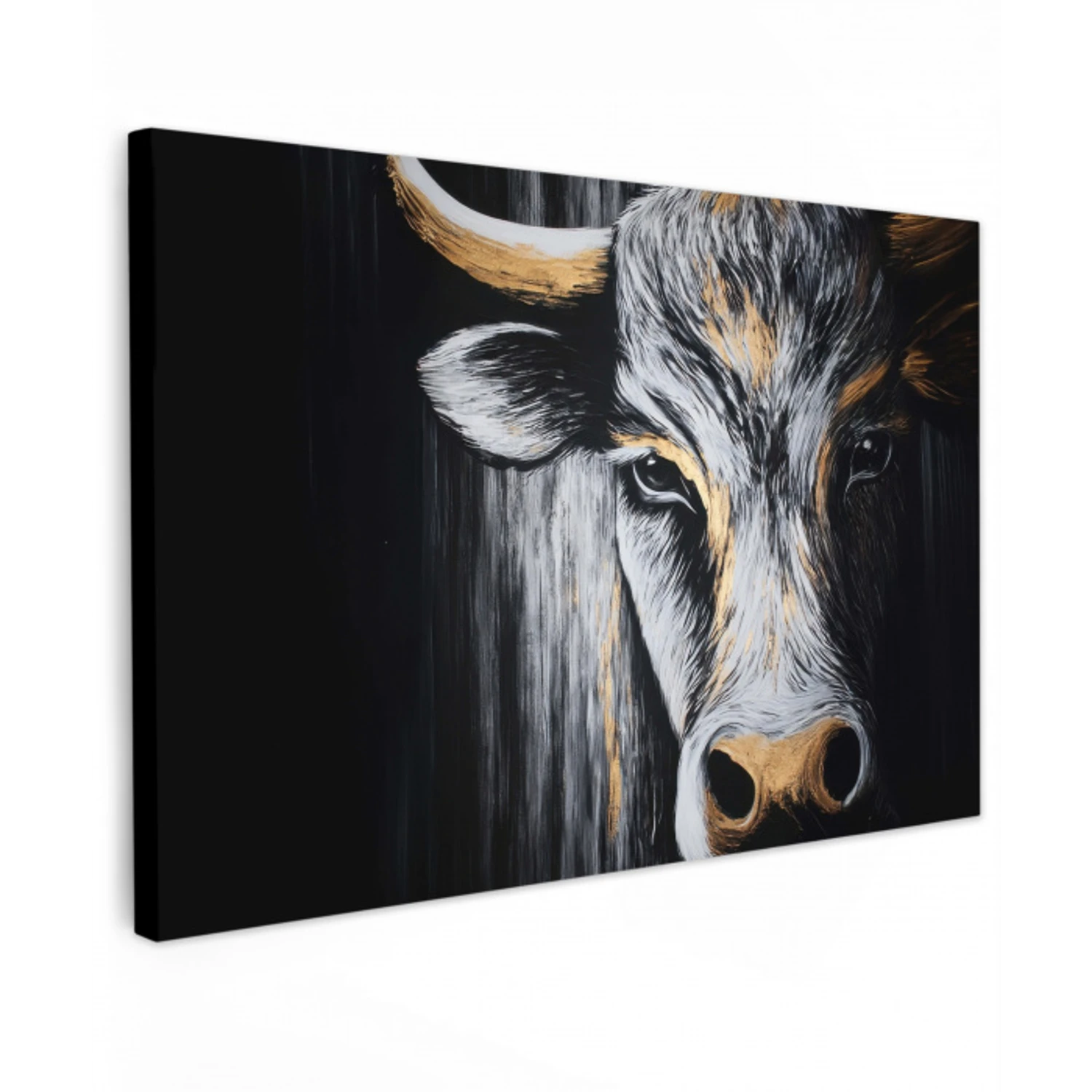 Stier - Hoorns - Snuit - Goud Tuinposter op houten frame 2 cm dik klein -3d