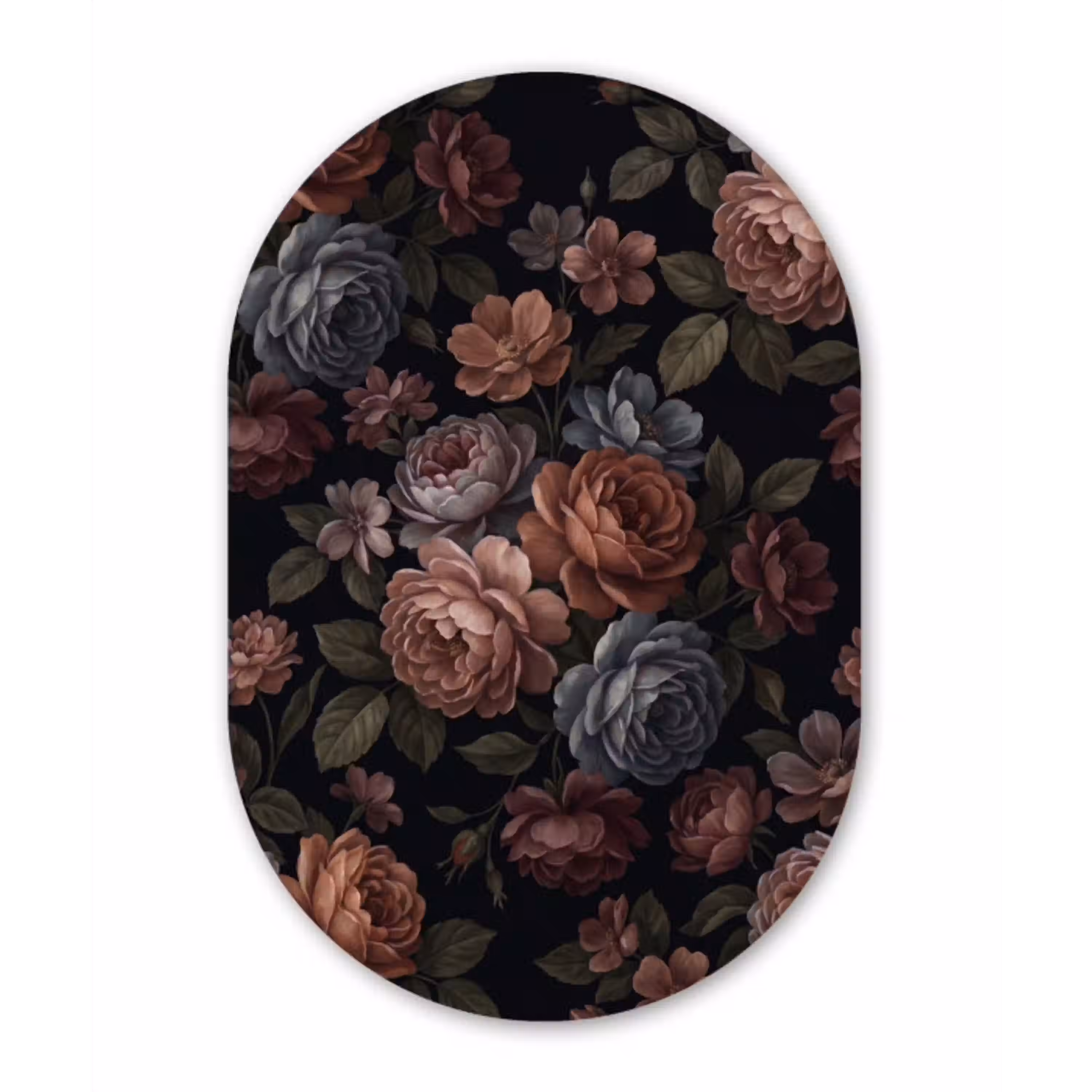 Bloemen - Patroon - Vintage - Donker - Roze Wandcirkel Ovaal Aluminium middel -3d