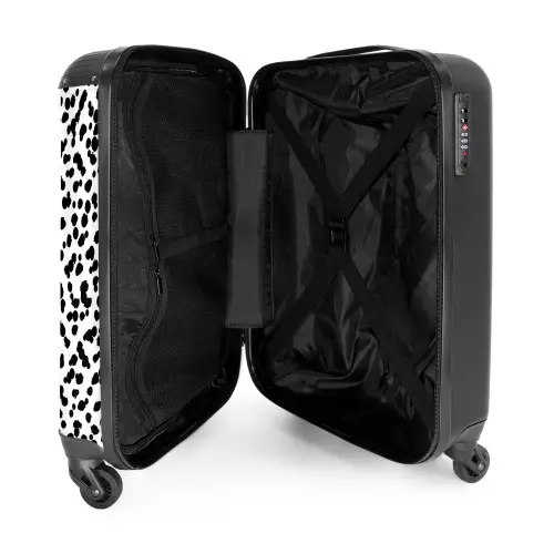 Zwarte penseelachtige stippen op een witte achtergrond. NBS - Handbagage koffer - Volwassenen Unisex middel -binnenkant