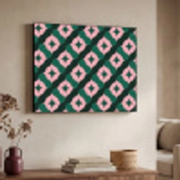 Groen - Roze - Retro - Sterren Textielframe zwart klein 947 -sfeer3