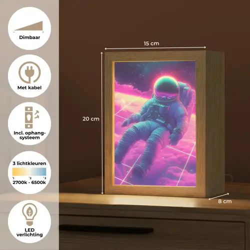 Astronaut - Neon - Roze - Wolken Light Box met kabel (Tafellamp) klein -USP_NL