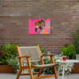 Luipaard - Roze - Oranje - Blauw - Verf Tuinposter op houten frame 2 cm dik klein -sfeer3