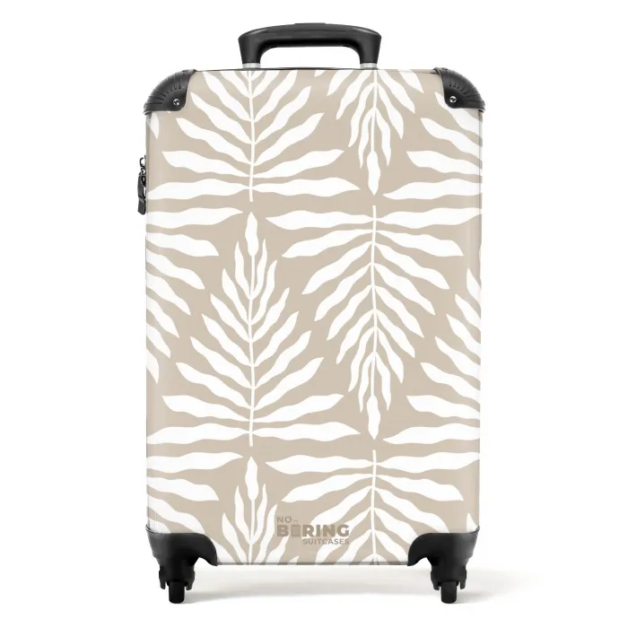 Patroon van bladeren in beige met wit NBS - Handbagage koffer - Unisex middel -productfoto_recht
