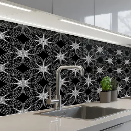 Kompas - Patronen - Zwart Wit keuken achterwand 2 middel 871 -3d_schuin