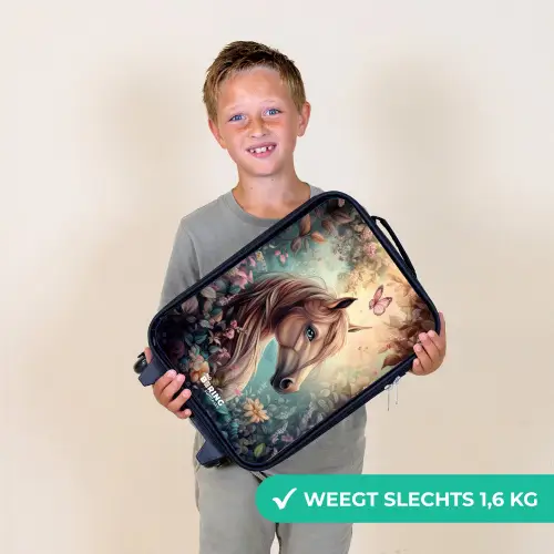 Paard met vlinders in bloementuin Kinderkoffer - Zwart klein -sfeer4_NL