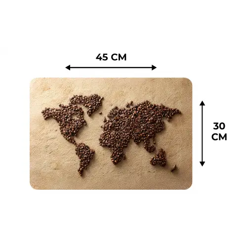Wereldkaart - Zandkleur - Koffiebonen Placemat vinyl groot -specs
