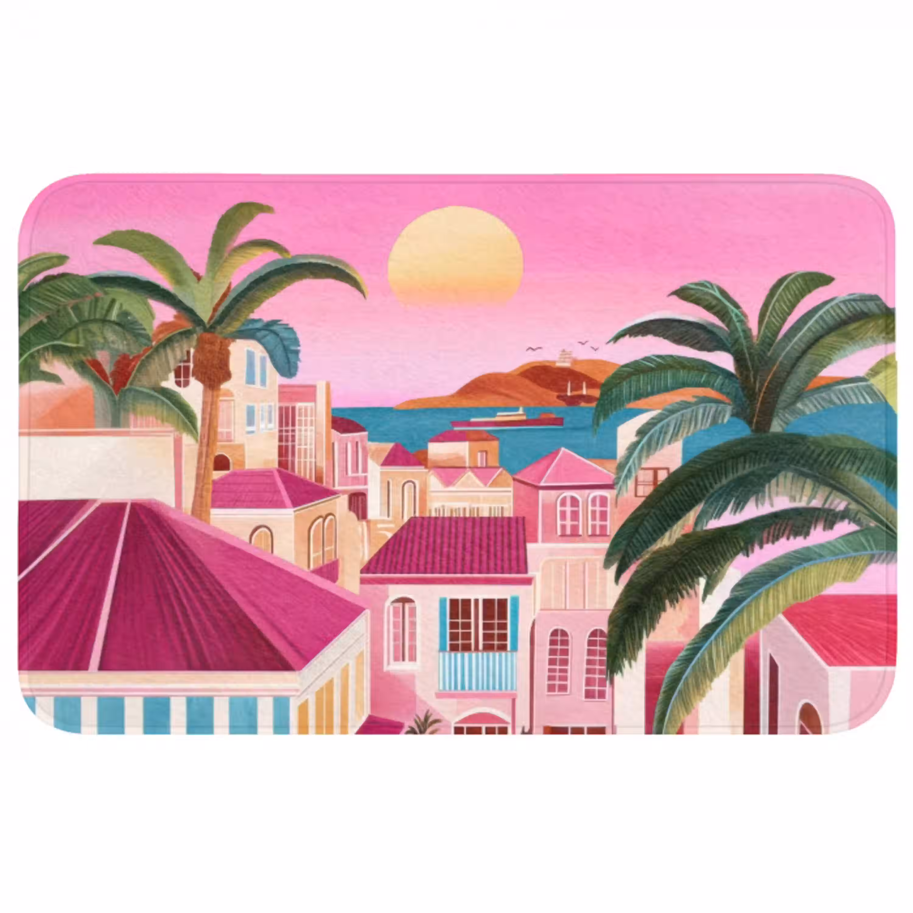 Stad - Roze - Palmbomen WCmat middel -3d