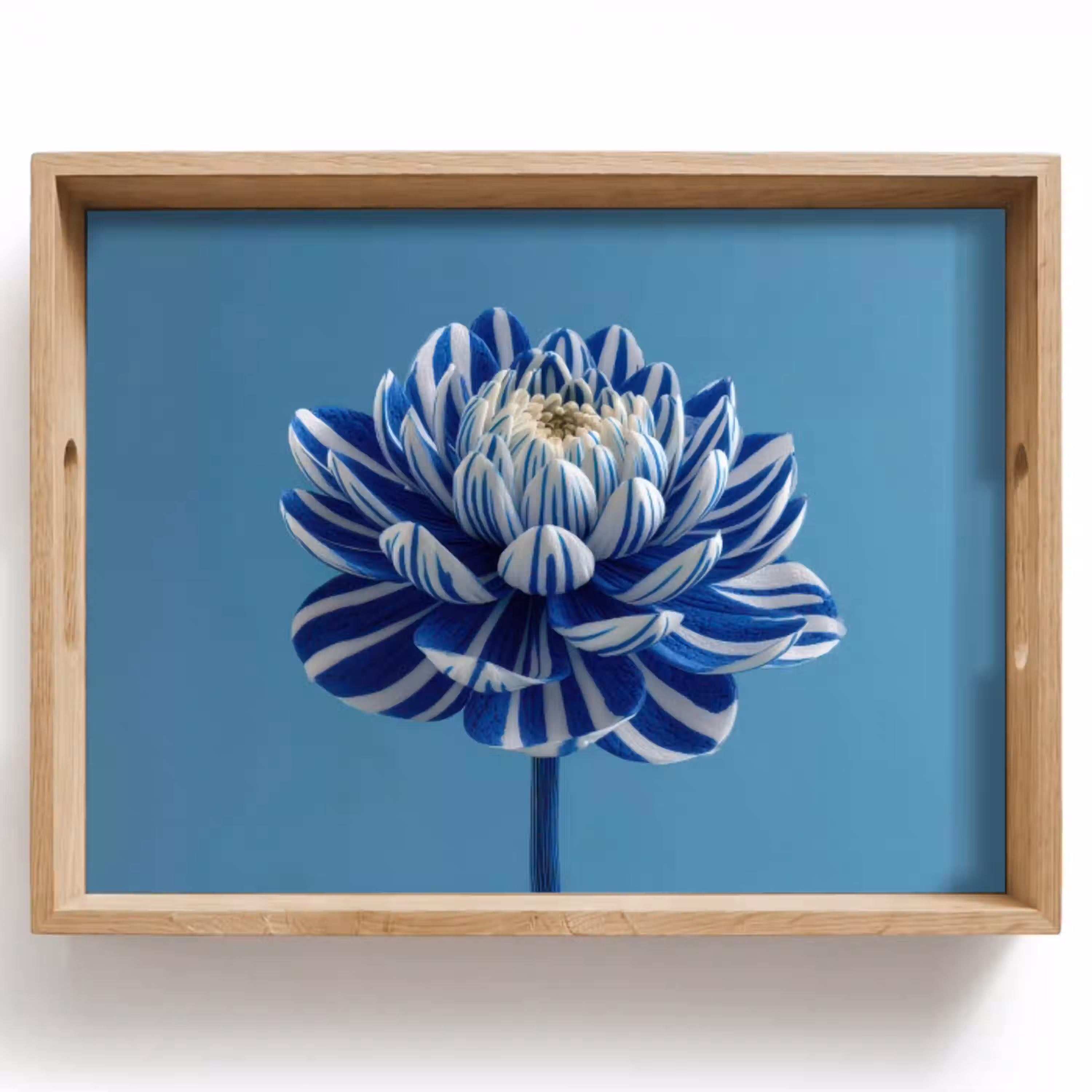Bloem - Blauw - Bloemblaadjes - Streepjes Dienblad Rechthoek middel -z3d_shopping