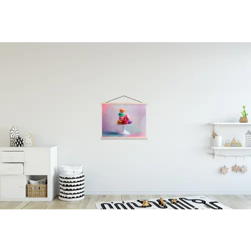 Macarons - Schaal - Pastel - Kleurrijk textielposter latten blank klein -kinderkamer