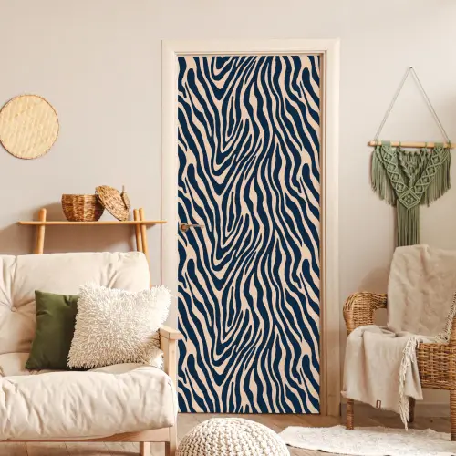 Zebra - Patroon - Blauw - Beige deurposter klein 289 -sfeer2