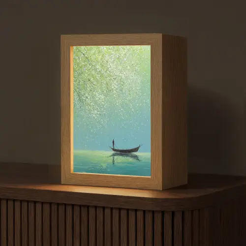 Bootje - Water - Bladeren - Bloesems Light Box met kabel (Tafellamp) klein -z3d_website