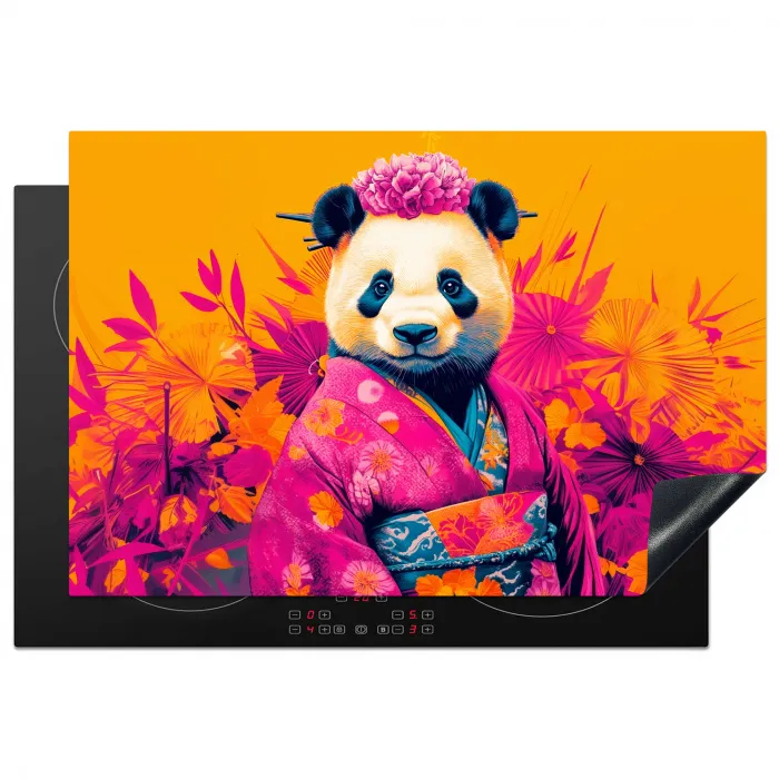 Kimono - Roze - Panda - Bloemenkroon Inductie beschermer vinyl 3mm klein -3d