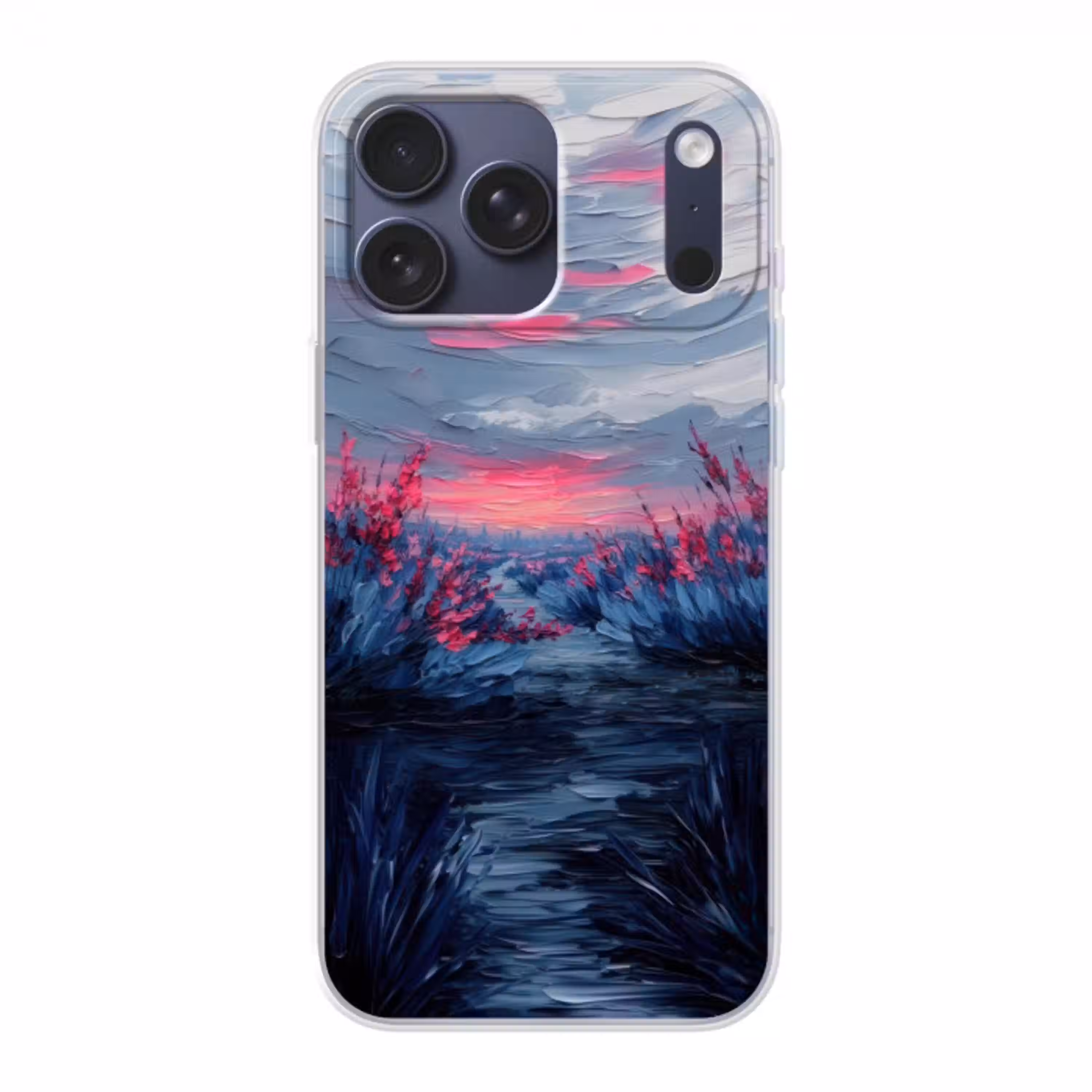 Schilderij - Zonsondergang - Bloemen - Rivier Telefoonhoesje iPhone 17 Pro Max klein -3d