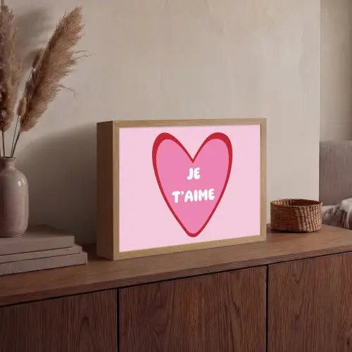 Hart - Frans - Valentijn - Roze Light Box met batterij (Wandlamp) middel -sfeer2