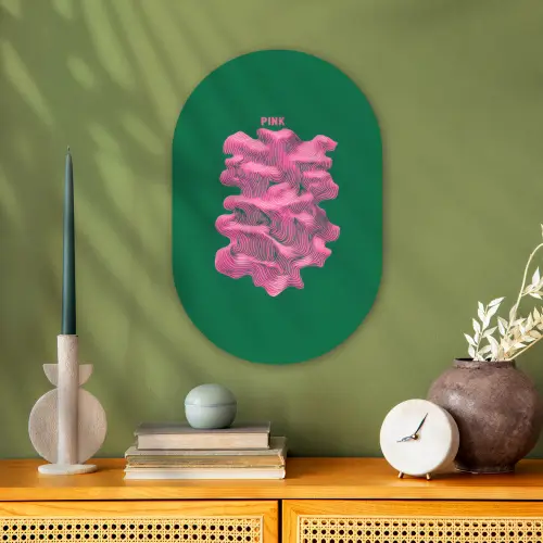 Abstract - Pink - Lijnen - Groen Wandcirkel Ovaal Forex klein -sfeer2