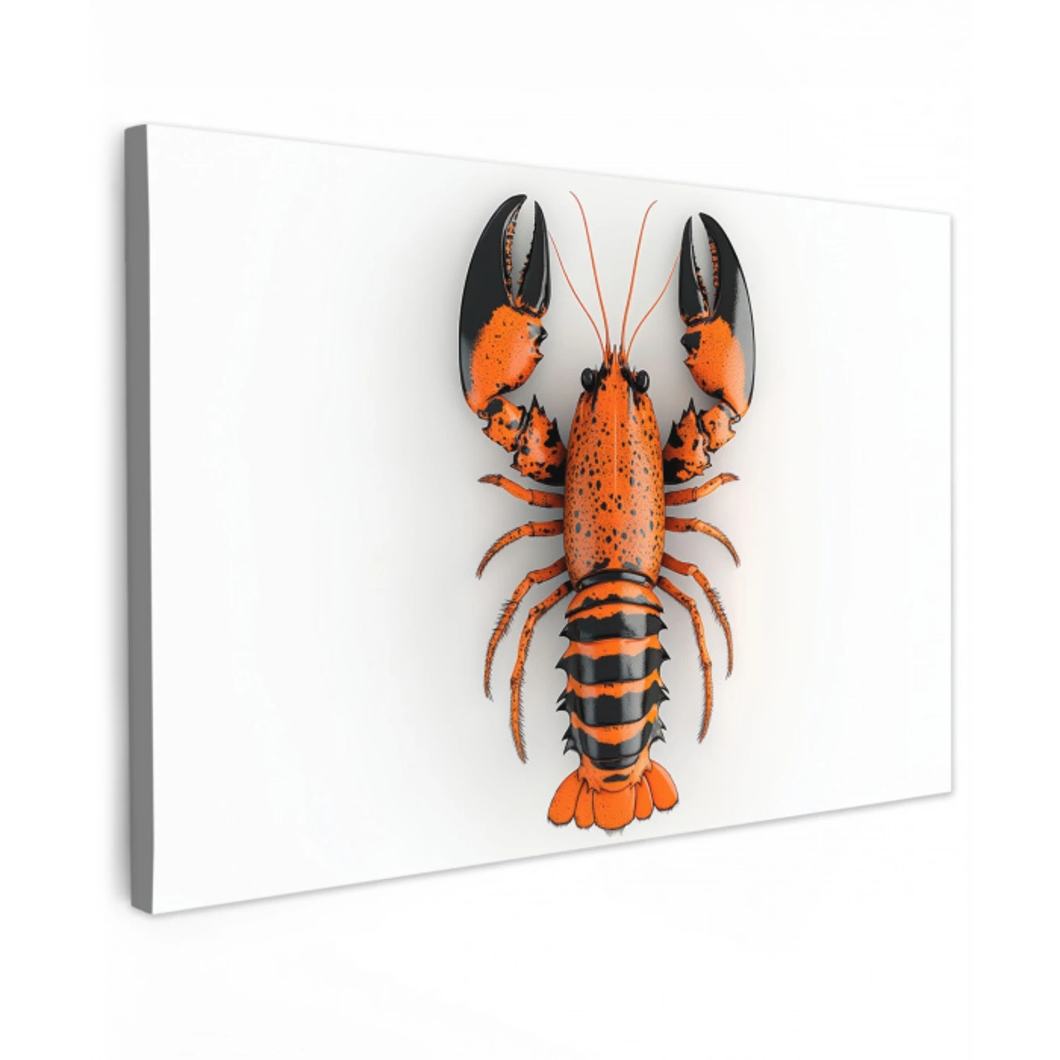 Kreeft - Zwart - Oranje - Wit - Uniek Tuinposter op houten frame 2 cm dik klein -3d