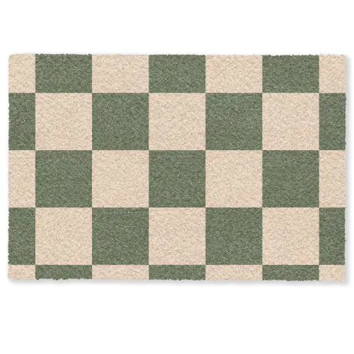 Schaakbord print - Groen - Beige - Blokjes Deurmat klein -zkaufland3d