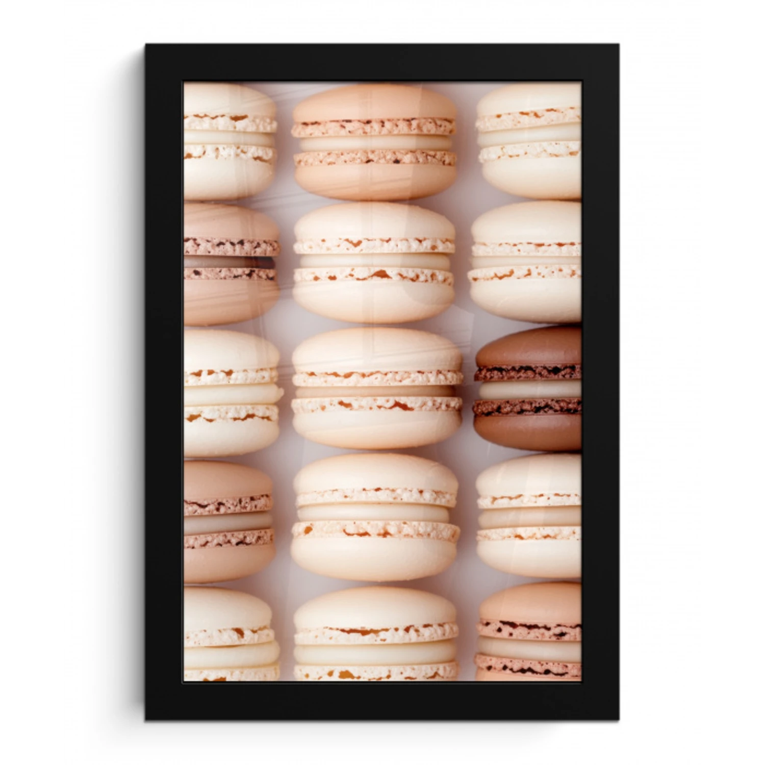 Macarons - Beige - Bruin fotolijst zwart zonder passe partout klein -3d