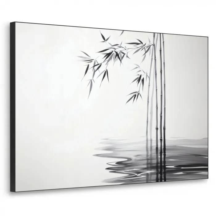 Bamboestammen - Water - Minimalistisch - Wit Textielframe - compleet frame klein -3d
