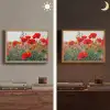 Klaproos - Bloemen - Rood - Paars - Weide Light Box met batterij (Wandlamp) middel -sfeer3