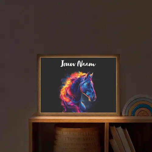 Paard - Dier - Rook - Zwart - Kleuren Light Box met batterij (Wandlamp kind) middel -sfeer1_kind