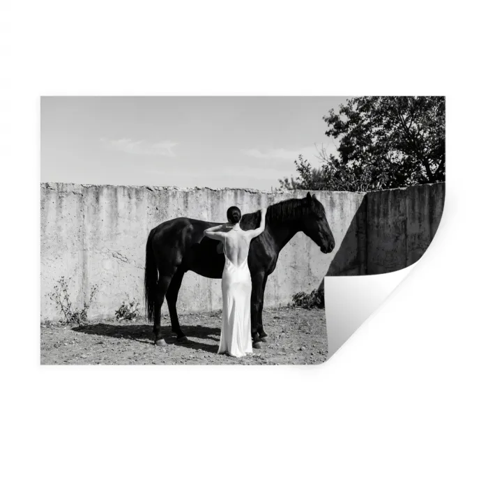 Vrouw - Paard - Artistiek Muursticker klein -3d