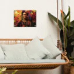Vrouw - Bloemen - Papegaai - Schilderachtig tuinposter los doek klein -sfeer7
