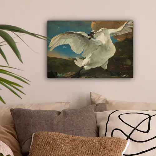 De bedreigde zwaan - Schilderij van Jan Asselijn canvas 2cm klein -sfeer1