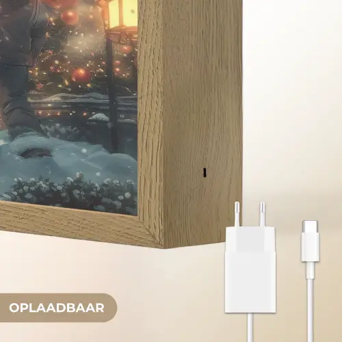Kerstvreugde - Sneeuw - Kleurrijk Light Box met batterij (Wandlamp) middel -USP_websiteoplaadbaarNL