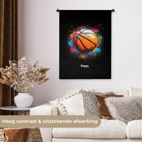 Oranje basketbal te midden van verfspetters Wandkleed katoen klein -sfeer1