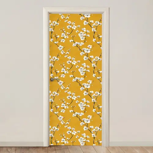 Bloesemtak - Aquarel - Geel deurposter klein 289 -3d_beige