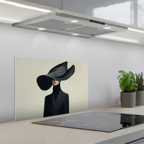 Zwart - Vrouw - Hoed keuken achterwand spatscherm klein -3d_schuin
