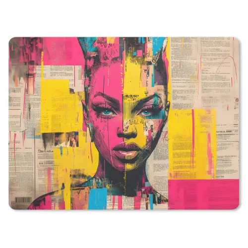 Vrouwengezicht - Krantenpapier - Abstract - Roze muismat rubber klein -3d