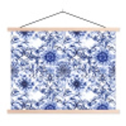 Bloemen - Blauw - Patroon - Wit textielposter latten blank klein 122 -3d