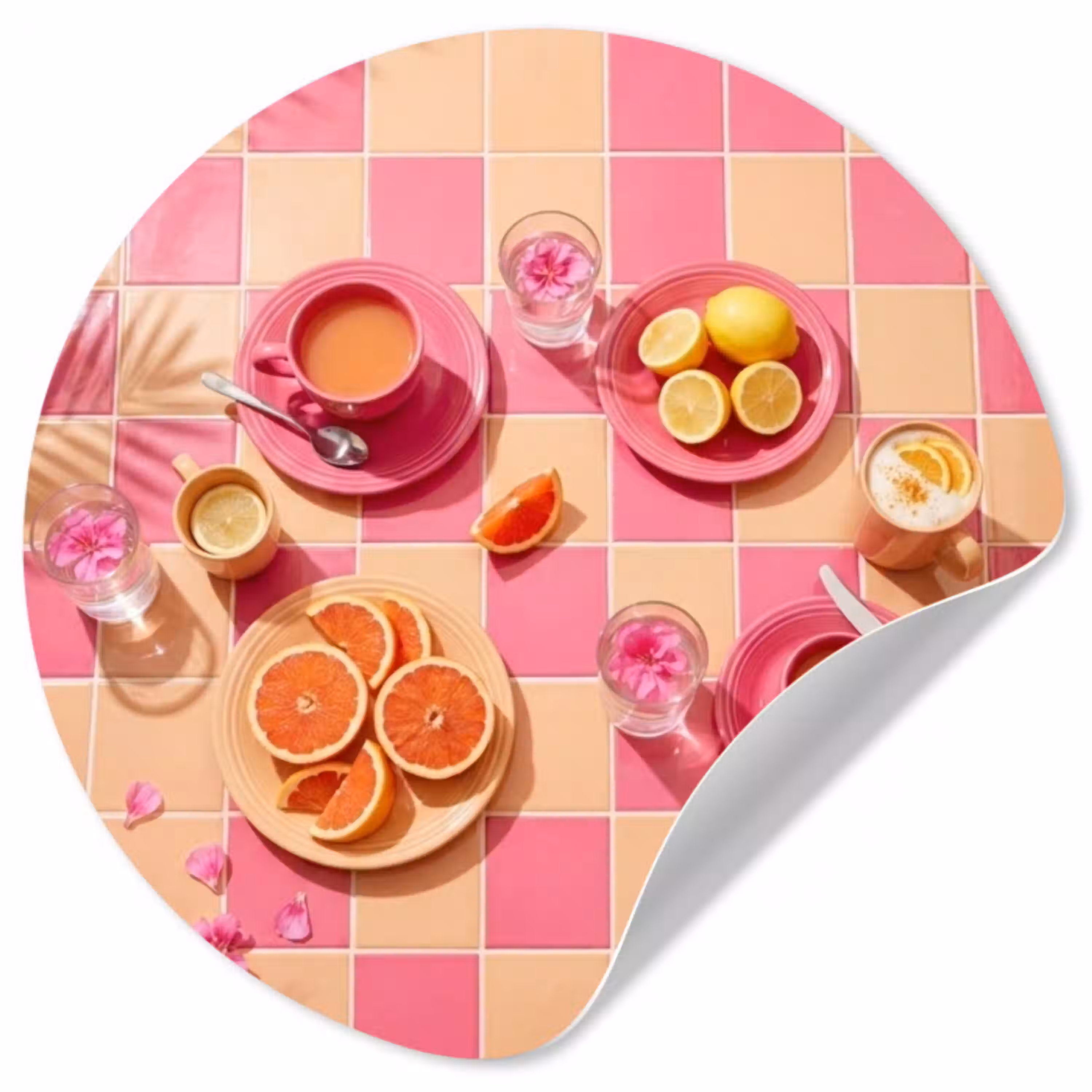 Eten - Citrusvruchten - Stillevens - Roze - Oranje Wandcirkel behangsticker klein -3d