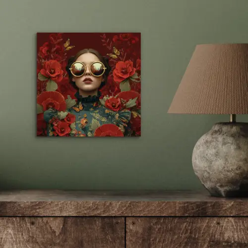 Bloemen - Dieprood - Zonnebril - Vrouw aluminium wit klein -sfeer2