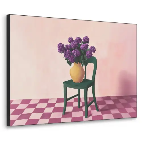 Stoel - Vaas - Bloemen - Geblokt Textielframe zwart klein -3d
