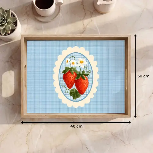 Aardbeien - Lijst - Rood - Geruit Dienblad Rechthoek middel -USP_Formaat