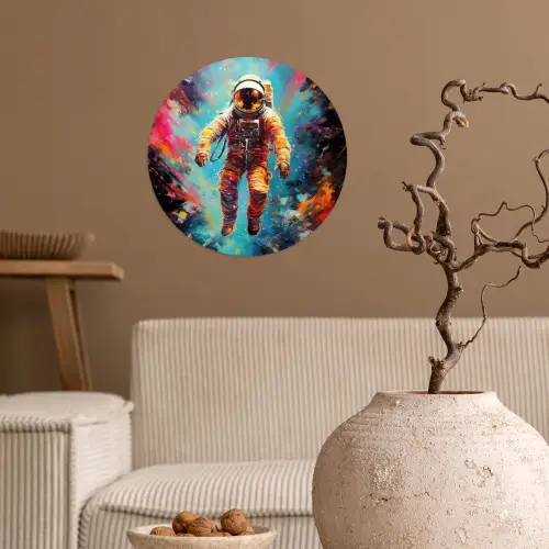Astronaut - Graffiti - Ruimte - Neon Wandcirkel behangsticker klein -sfeer1
