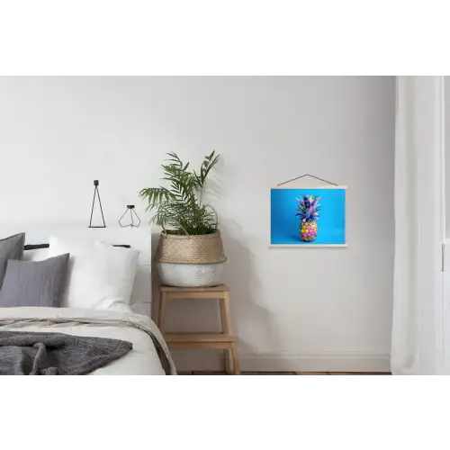 Ananas - Blauw - Tropisch - Vrolijk textielposter latten blank klein -woonkamer