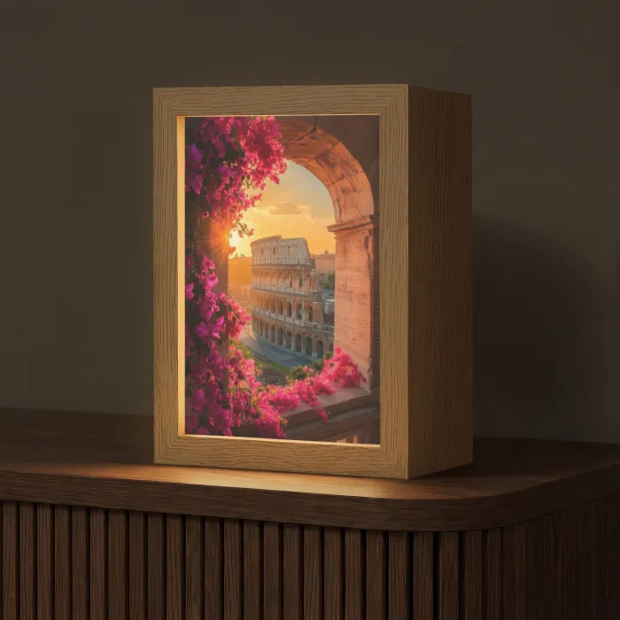 Colosseum - Rome - Roze Bloemen Light Box met kabel (Tafellamp) klein -z3d_website