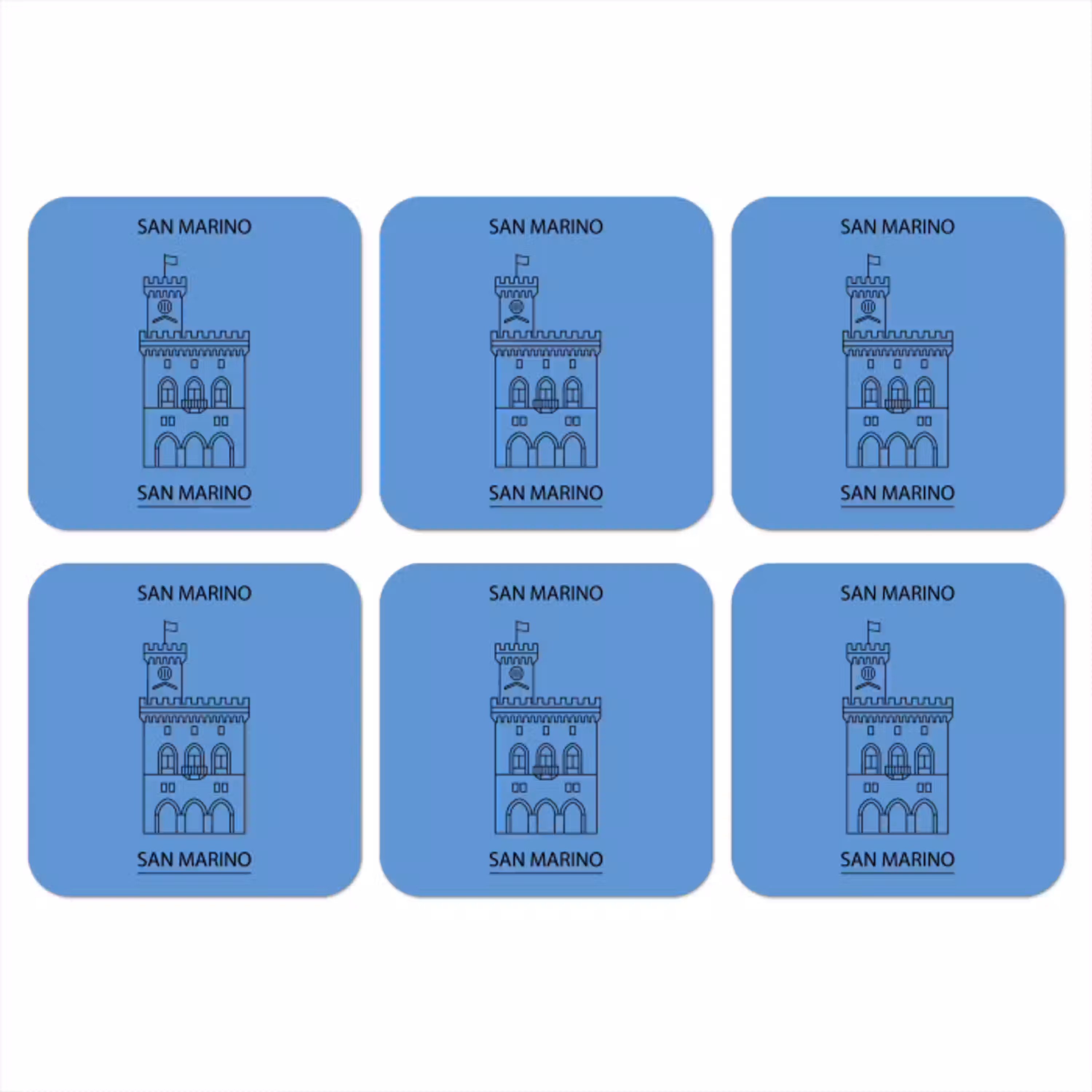 Gebouw - San Marino - Architectuur - Lijntekening - Blauw onderzetter kurk middel -3d